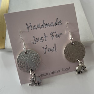 Bohemian Silver Elephant Earrings, Boho Elephant Earrings, Silver Matt Silver Elephant Earrings, Elephant Jewellery,  Elephant Gifts - (422)