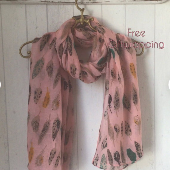 FEATHERS SCARF Pink Feather Scarf Pink Multicolours Feather Scarf / Feather  Scarves /autumn Winter Scarves /boho Feather Scarf 