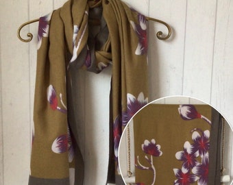 FLORAL Design Pashmina Scarf  / Multicolours Wool Scarf