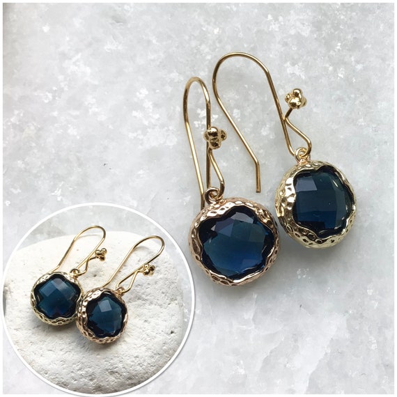Blue Stone Earrings blue Glass Stone Jewellery Blue Gold Jewellery Blue Glass Stone Earrings Blue Gold Jewellery Gift 574 Etsy Canada