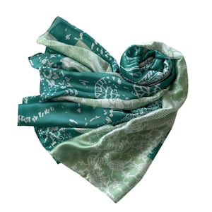 Silk Scarf, Abstract design Silk Scarf, Artistic Design Scarf, Shades of Green Silk Gift, Silk Gifts, Silk Scarves, Lightweight Scarves