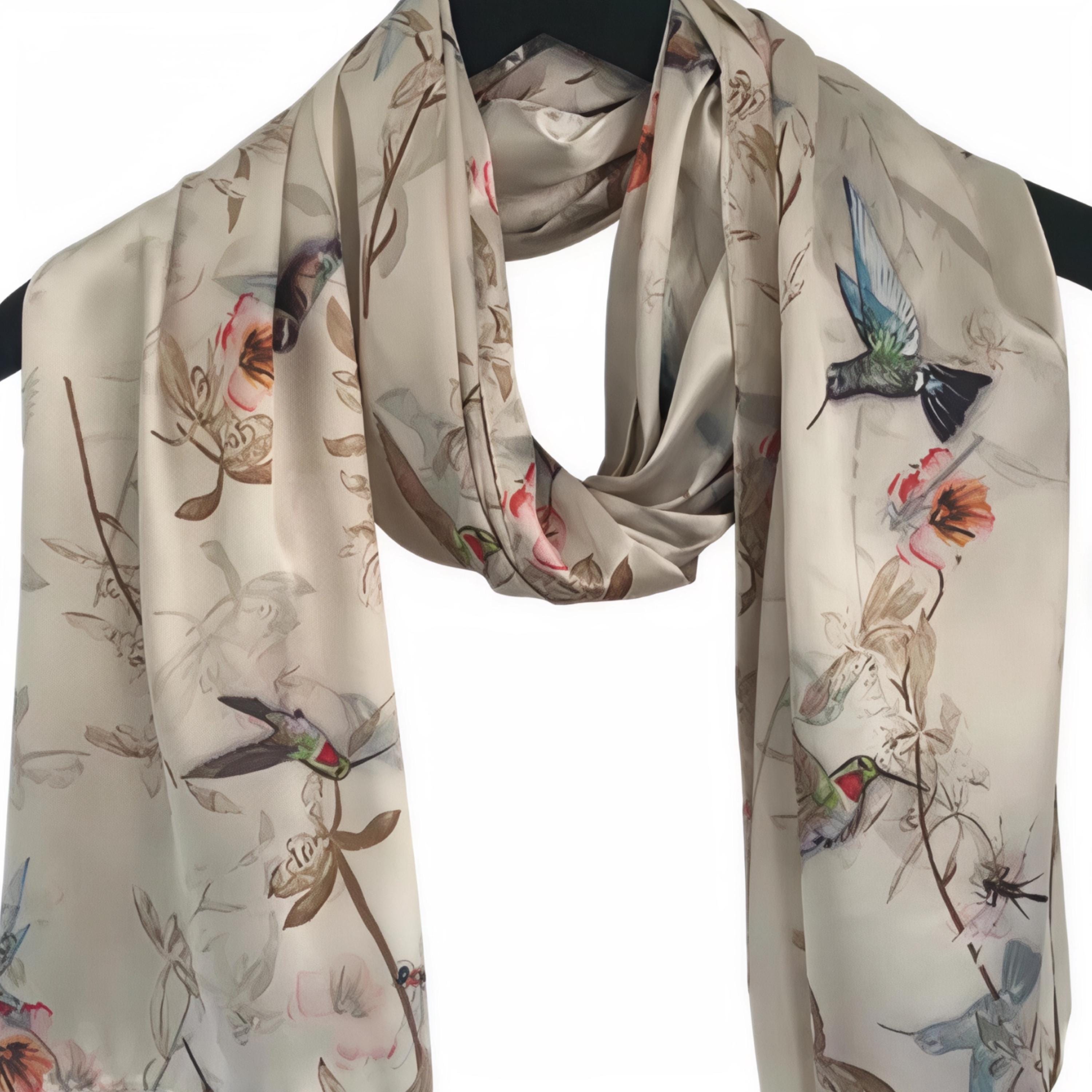 Cream Bird Silky Scarf   A Rare Bird red cream scarf – Felecia Bella main image 3