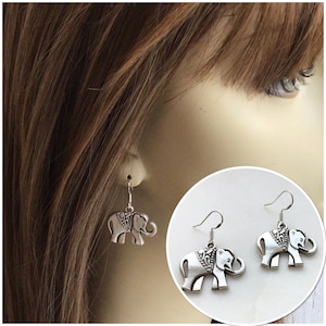 Large Silver Elephant Earrings, Boho Elephant Earrings, Silver Large Elephant Earrings, Elephant Jewellery, Lucky Elephant Gifts (417)