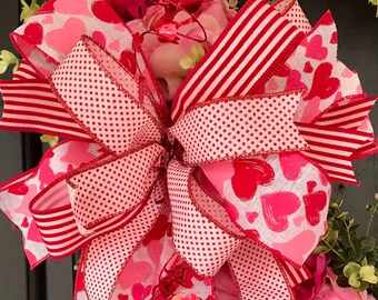 Valentine's Day wreath bow; heart ribbon; heart bow; Valentine's Day decor