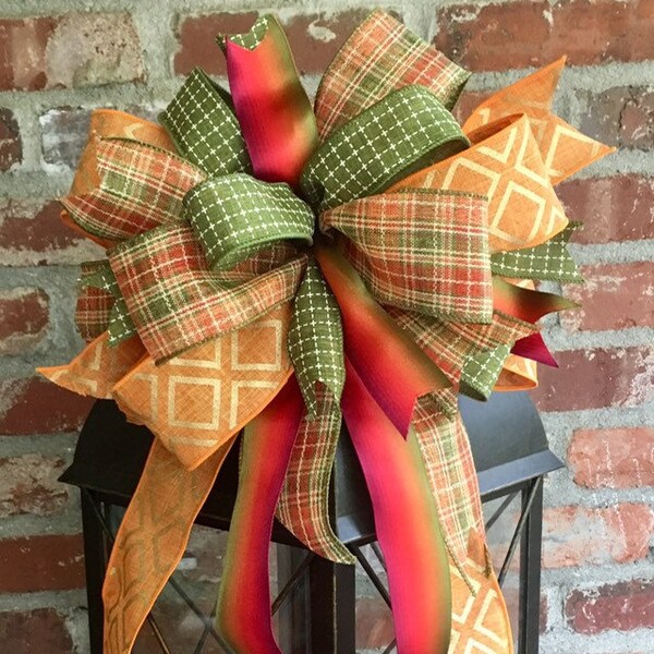Fall lantern bow; burnt orange ribbon; fall farmhouse ribbon; fall table decor; farmhouse mantle decor; fall wreath bow