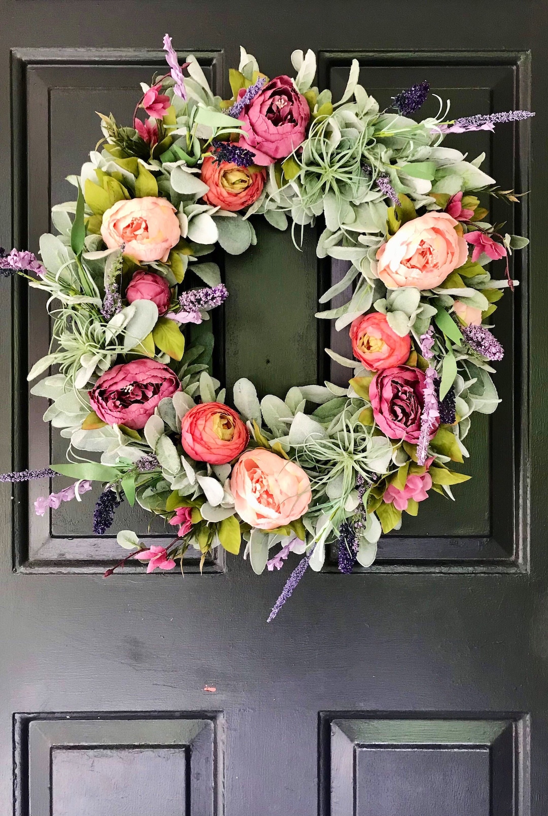 Summer Peony Wreath for Front Door Spring Peony Wreath Lambs