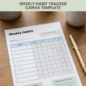 Weekly Habit Tracker Canva Template | Minimalist Goal Planner (Digital Download)