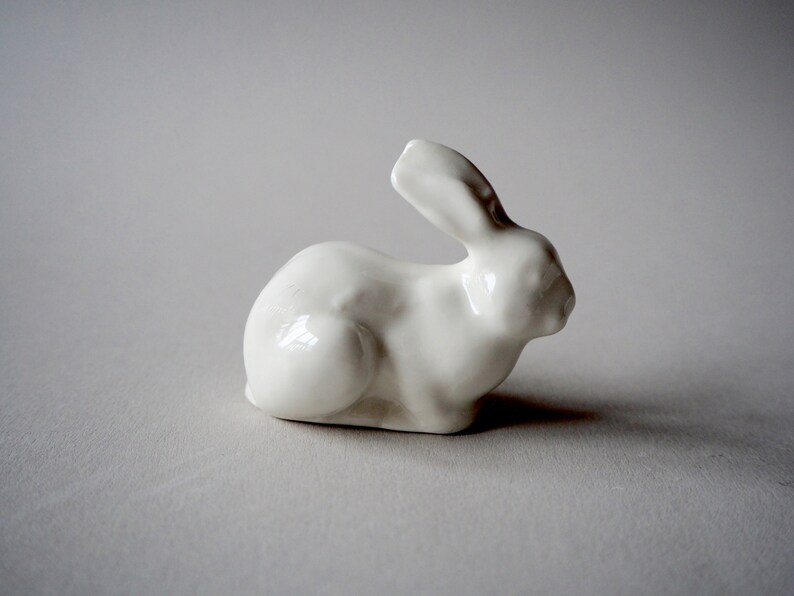 SMALL BUNNY FIGURINE, Porcelain Sculpture, Tiny Ceramic Figurines