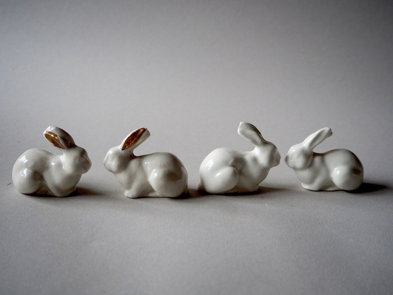 SMALL BUNNY FIGURINE, Porcelain Sculpture, Tiny Ceramic Figurines