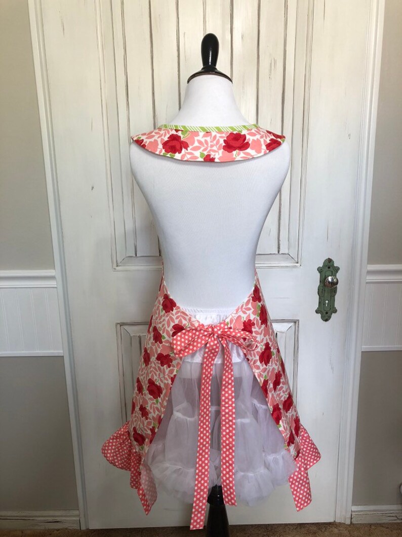 Red and pink floral apron