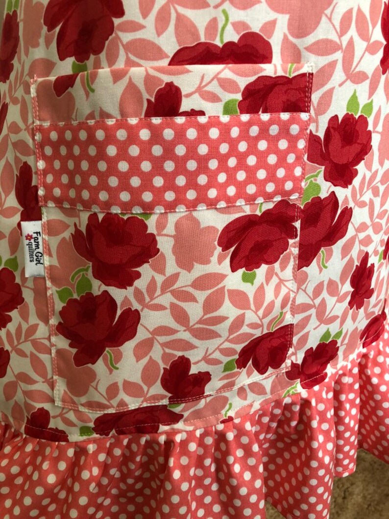 Red and pink floral apron