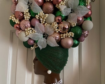 Pink and Green Queen Wreath, AKA Sorority Door Decor