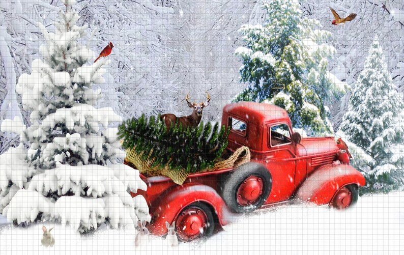 Christmas digital backdrop background Red Truck trees Etsy