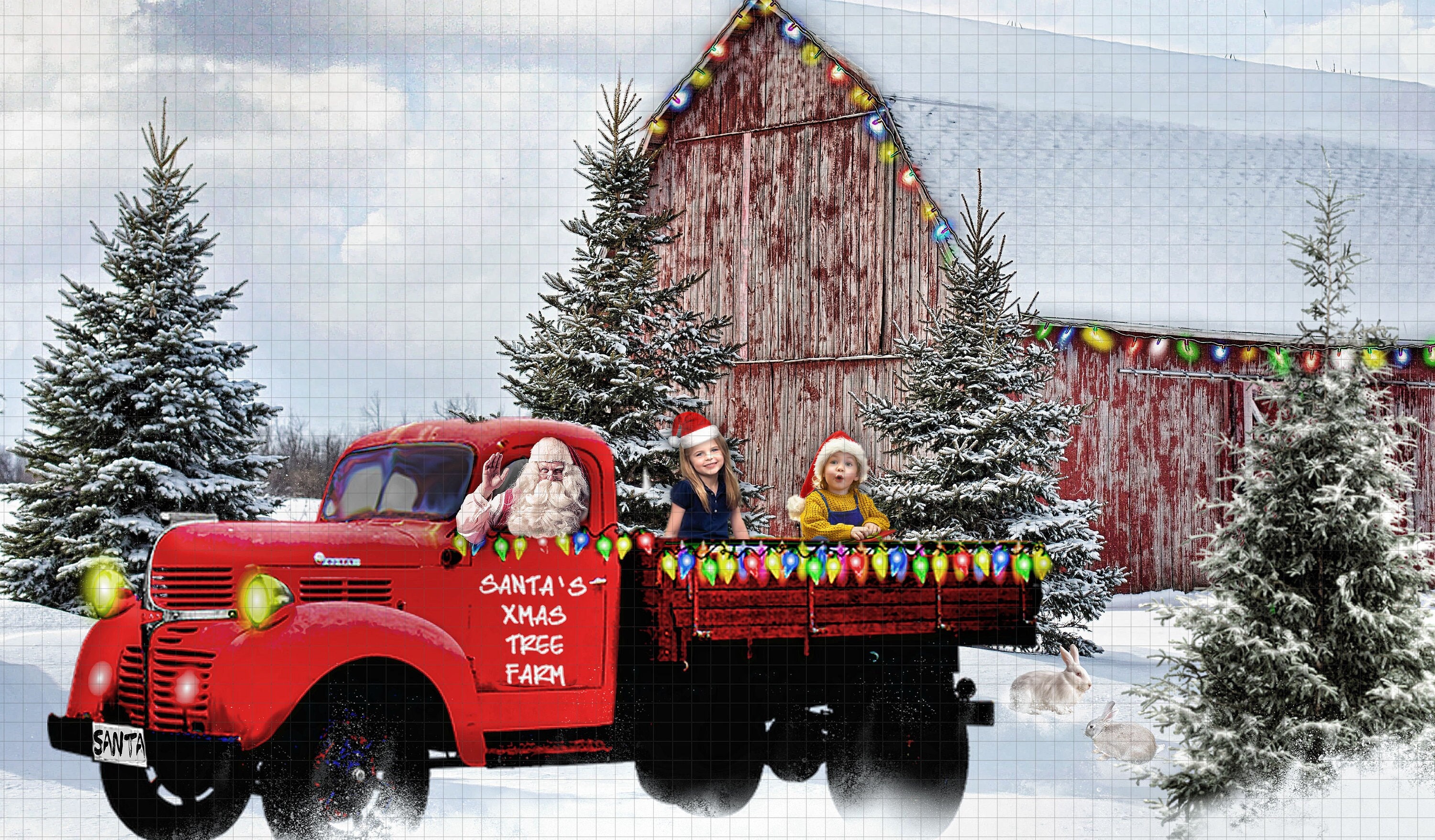 Christmas digital backdrop background Santas Red Truck trees | Etsy