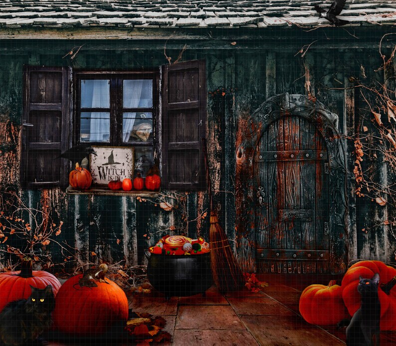 Halloween Digital Background Backdrop Witches House - Etsy