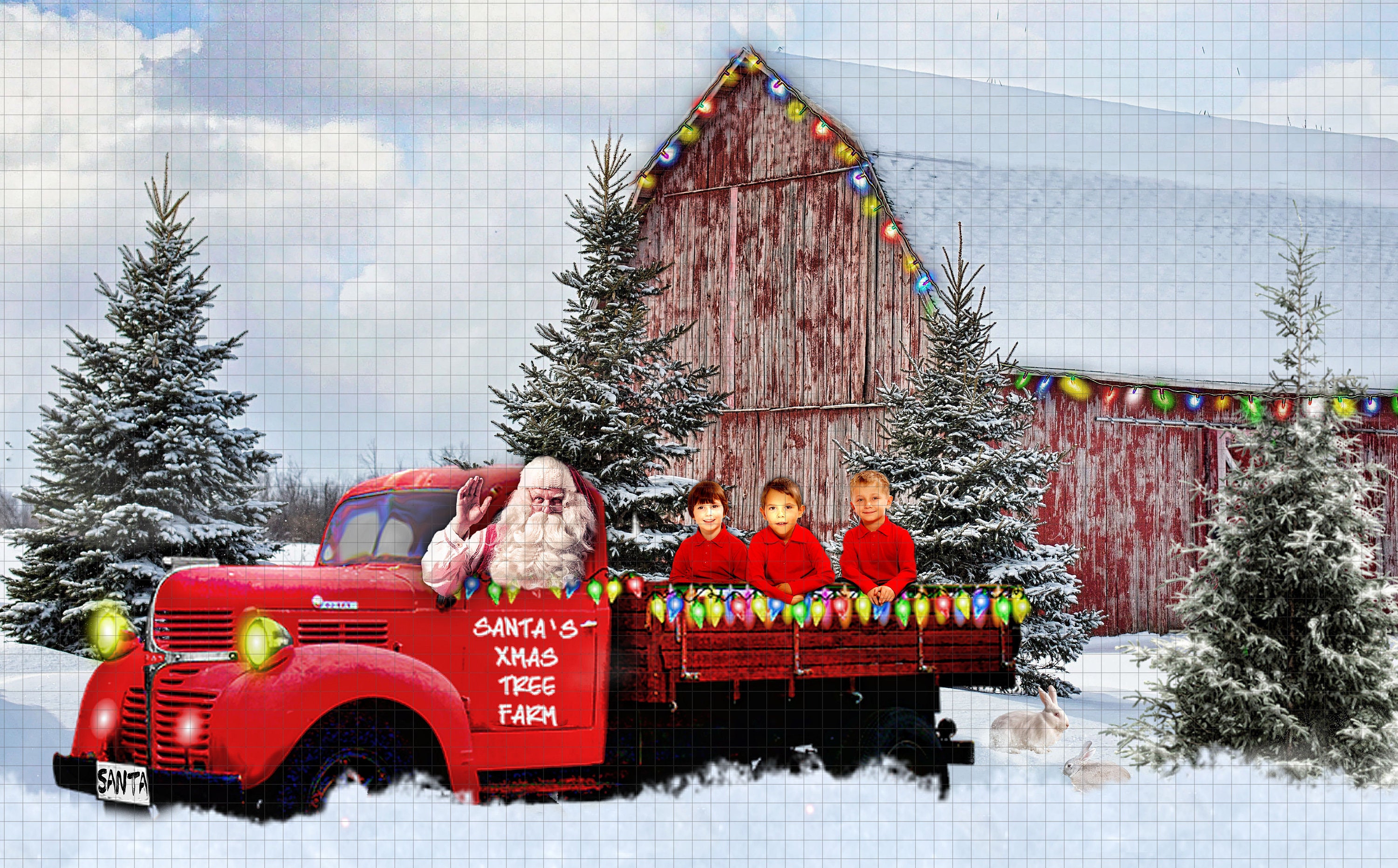 Christmas Digital Backdrop Background Santas Red Truck Trees - Etsy