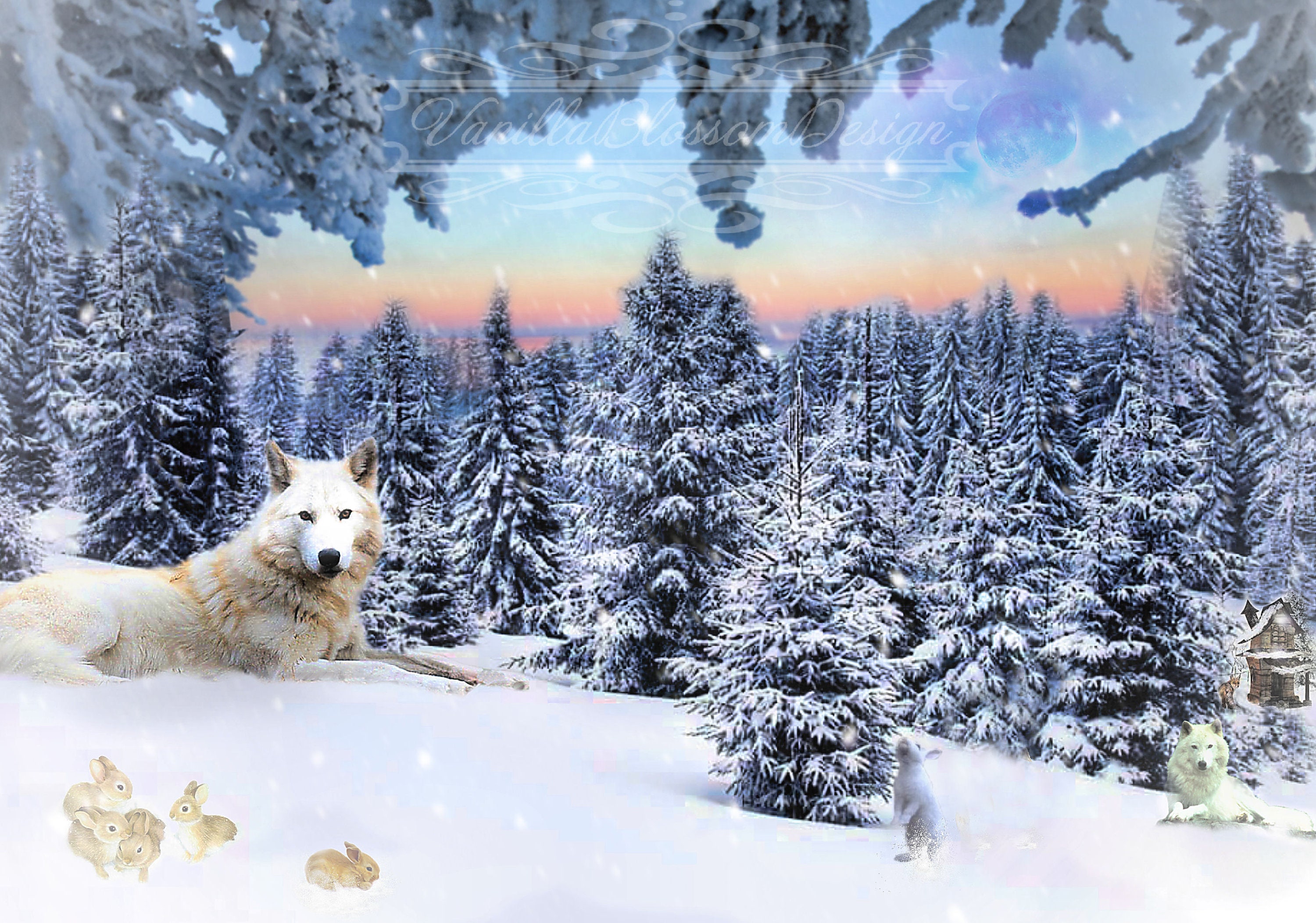 Winter Wolf Wolves Christmas Digital Backdrop Background Etsy Canada