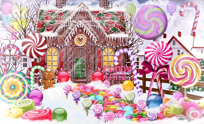 Christmas Digital Backdrop Background Candyland Sweets Candy | Etsy