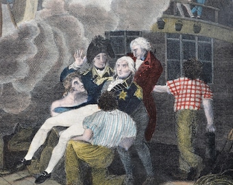 Rare Antique Hand-Coloured Engraving – The Death of Nelson, Trafalgar 1805 | H. Cooke c.1813 in Gilt Glass Frame