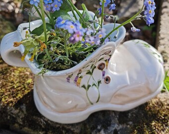 Old Boot, Vintage Ceramic Planter with Flowers  | Cottage Chic | Housewarming Gift