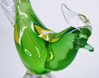 Mid-Century Art Glass Pheasant Bird | MCM Glass | Bird Lover Gift | Green Glass Bird Figurine | Sommerso Glass