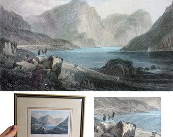 19th Century Framed Engraving Print of Llyn Ogwen, Caernarvonshire | Snowdonia Print | Antique Framed Art | Welsh Prints