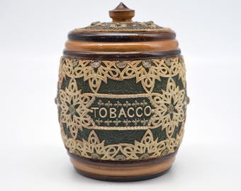 Antique Doulton Lambeth Tobacco Jar by Eleanor Tosen – Victorian Stoneware Tobacco Pot c.1885–1892