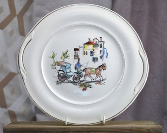 Mid Century Modern | French Porcelain | Vintage Plate | Ceranord St. Amand | Horse & Carriage Pattern |