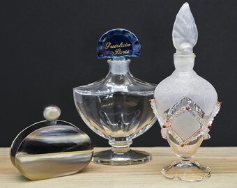 Vintage Accessories Collection, 2 Perfume Bottles 1 Snuff Bottle | Guerlain Bottle, Unique Gifts for Her, Dresser Vanity, Stash Bottle