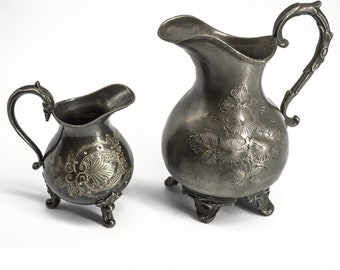 19th Century Antique English Metalware | EPBM Creamer Jug | Victorian Pewter Jug | Antique Decor | Witchy Decor