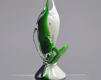Green Art Glass Marlin Fish Decor | Vintage Glass | Beach House Decor | Mid Century Glass | Glass Ornament