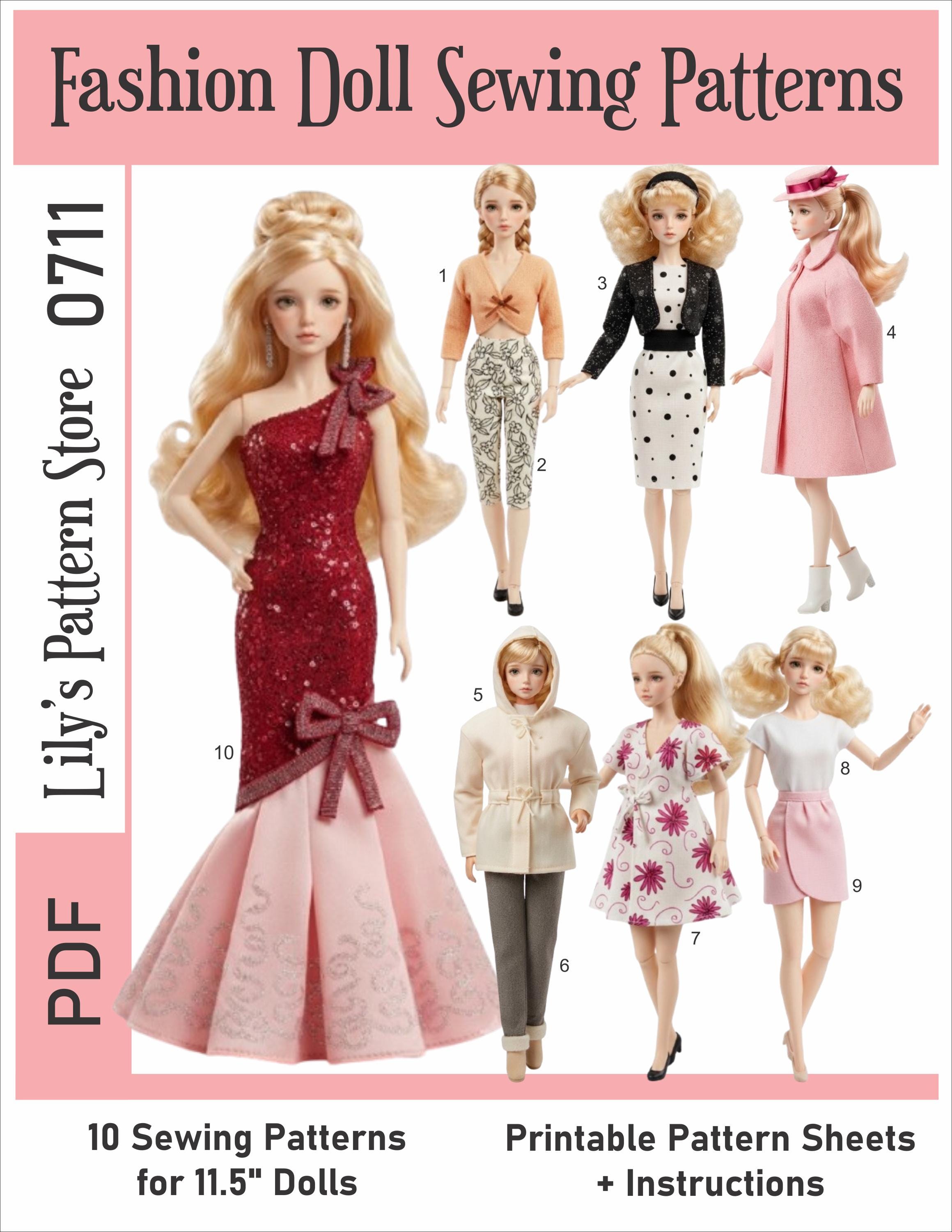 Fashion Doll Sewing Pattern PDF Vintage 11.5" Doll Clothes Patterns Printable Pattern Bundle Ebook PDF Digital Instant Download 0711