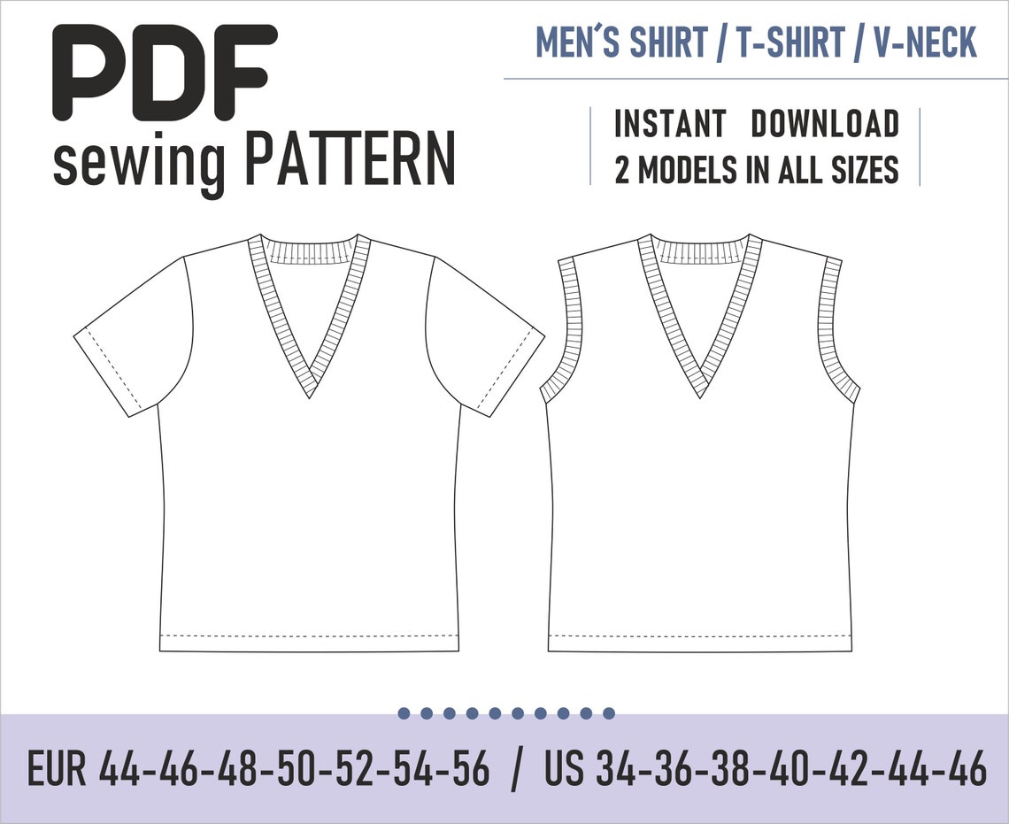 PDF Sewing Pattern Mens T shirt Shirts V neck 2in1 Etsy UK pdf-sewing-pattern-mens-t-shirt-shirts-v-neck-2in1-etsy-uk