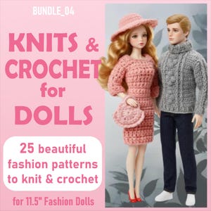 25 Häkelpuppen-Anleitungen | PDF-Puppenkleidungsmuster | Stricken für Vintage-Puppen | Häkeln für Modepuppen | PDF-Anleitung zum sofortigen Download