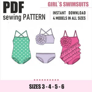 Patrón de costura en PDF / Patrón de trajes de baño para niñas / Trajes de baño para niños / Tallas 3-4-5-6 / Patrón para niños / Patrón PDF de descarga instantánea