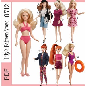Fashion Doll Sewing Pattern PDF | Vintage 11.5" Doll Clothes Patterns | Printable Pattern Bundle | Ebook PDF Digital Instant Download | 0712