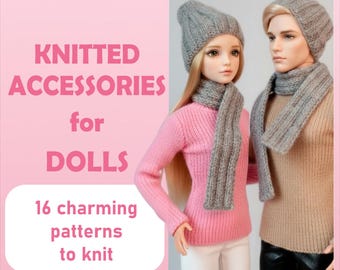 Doll Knitting Patterns | PDF Accessories for Dolls | Hat, Beanie, Scarf, Bags | Knitted Doll Accessories Pattern | Pattern PDF Digital