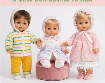 Baby Doll Knitting Patterns, 8 Vintage Doll Outfits Set, Knitting Layette, 12 to 22 inch Doll Clothes Pattern, PDF Digital Instant Download