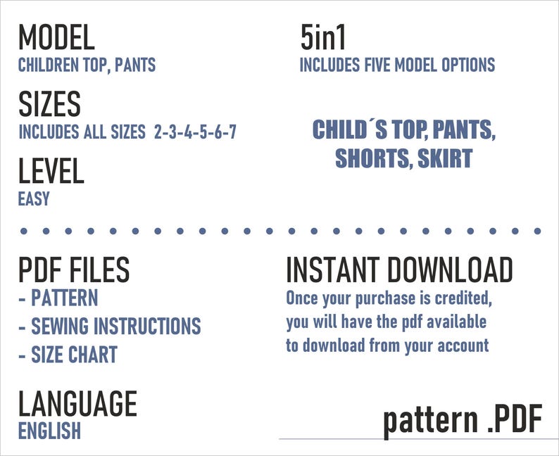 PDF Sewing Pattern | Kids T-shirt Pattern | Children Pattern | Kids Pants | Girls T-shirt | Pattern for Kids | Pattern PDF Instant Download image 2