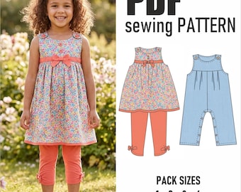 Pacchetto di cartamodelli PDF per cucito / Cartamodello per vestito da bambina / Cartamodello per pantaloni da bambina / Cartamodello per tutina da neonato / Età 1-4 anni / Download immediato in PDF