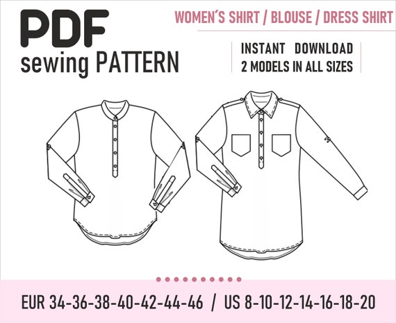 PDF Sewing Pattern // Womens Shirt / Blouse / Dress Shirt // - Etsy