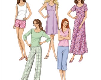 Cartamodello di cucito vintage in PDF / Pigiama canotta da donna / Canotta, pantaloncini, pantaloni e camicia da notte lunga / Taglie XS-XL / Download immediato del PDF