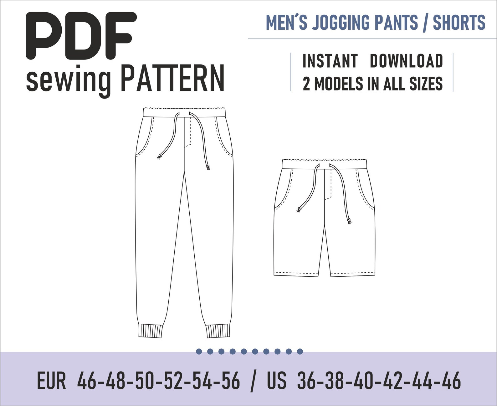 PDF Sewing Pattern // Mens Jogging Pants / Short Pants // 2in1 Etsy UK