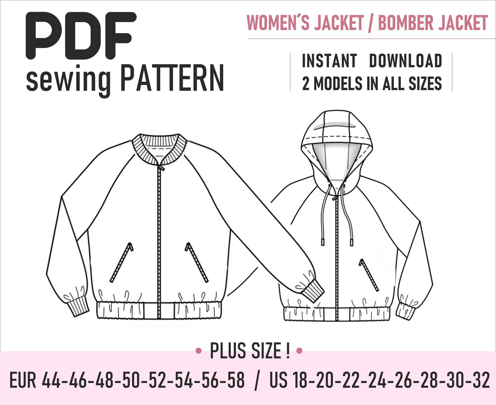 PDF Sewing Pattern // Womens Jacket / Bomber Jacket // Size - Etsy