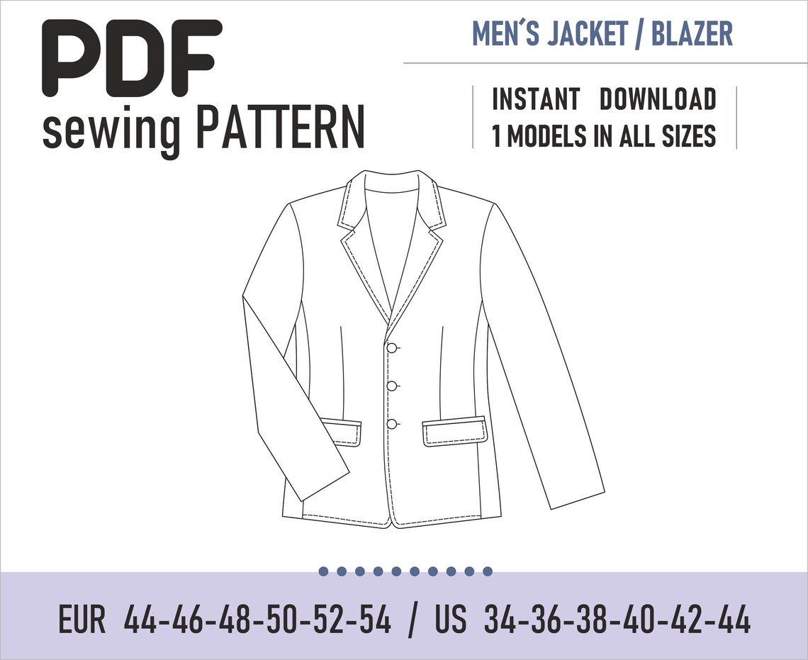 PDF sewing pattern // Mens Jacket / Blazer // Size 4454 / Etsy