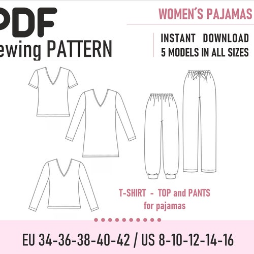 PDF Sewing Pattern / Womens Pajama / Pattern Pajama / Tshirt Etsy