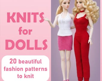 20 Knitting Patterns, PDF Doll Clothes Patterns, Vintage Dolls Knit Outfits, Dresses & Sweaters Pack, Bundle 01, Digital Instant Download