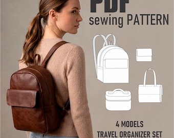 Set di modelli per organizer da viaggio / Modello di cucito PDF per zaino, astuccio per trucchi, borsa portagioie / Modello fai da te per attrezzatura da viaggio, download immediato