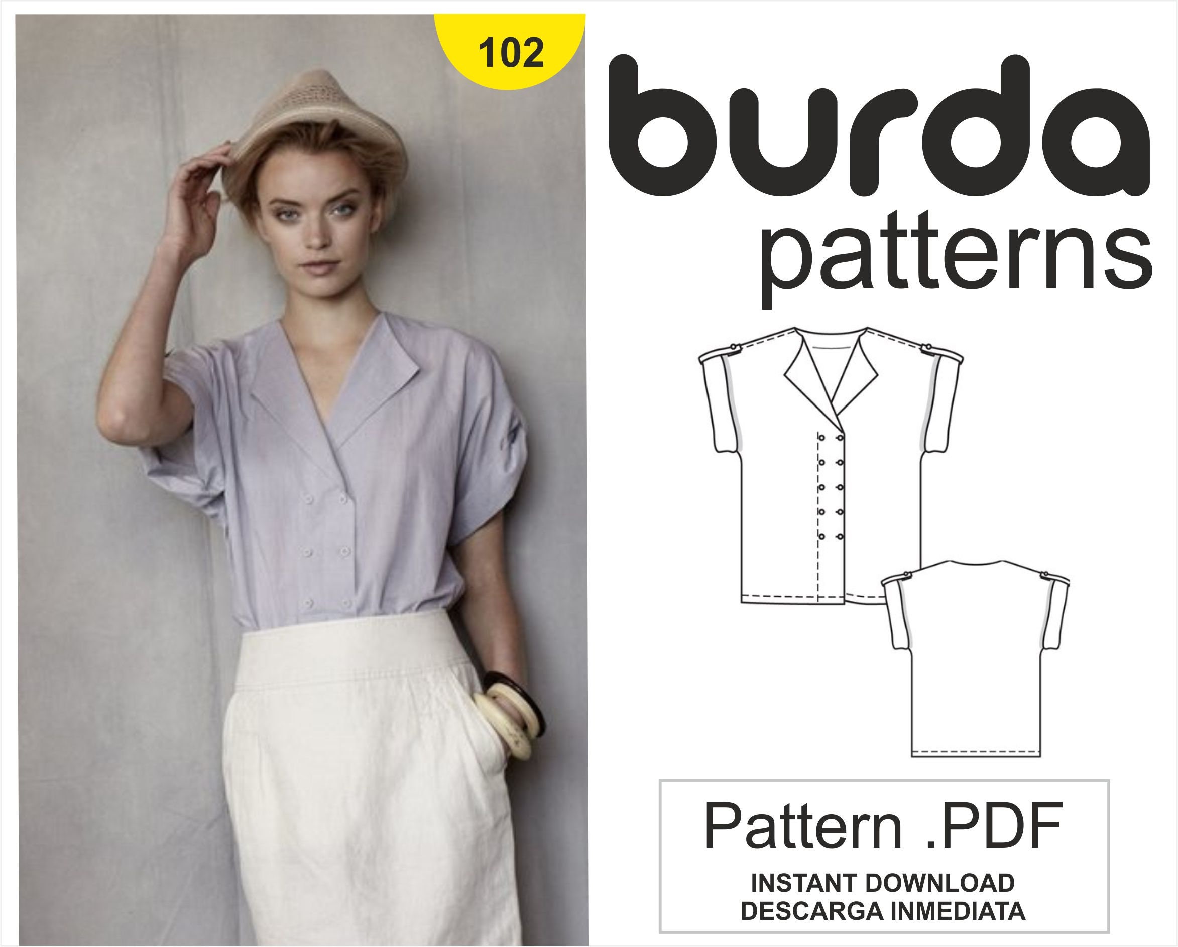 Burda PDF Sewing Pattern 102 // Blouse Shirt Women // Sizes | Etsy