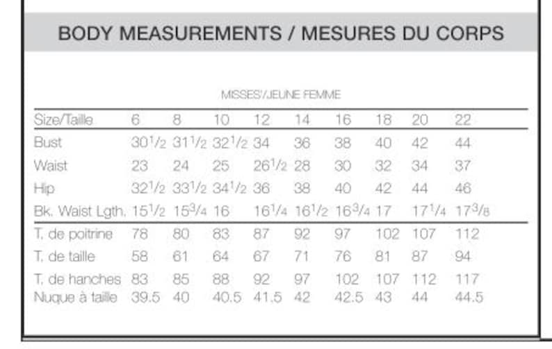 Pattern B Size Chart PDF Sewing Pattern | Women’s Dress Pattern | Size 6-14 | Pattern for ...